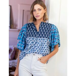 Emerson Fry Patchwork Blues Organic Basalie Top